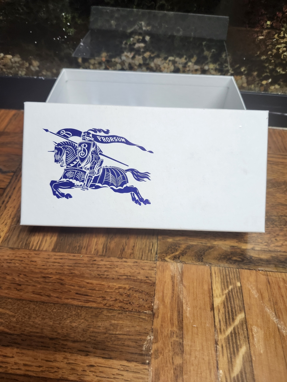 White Burberry Gift Box with Blue Prorsum Knight Logo